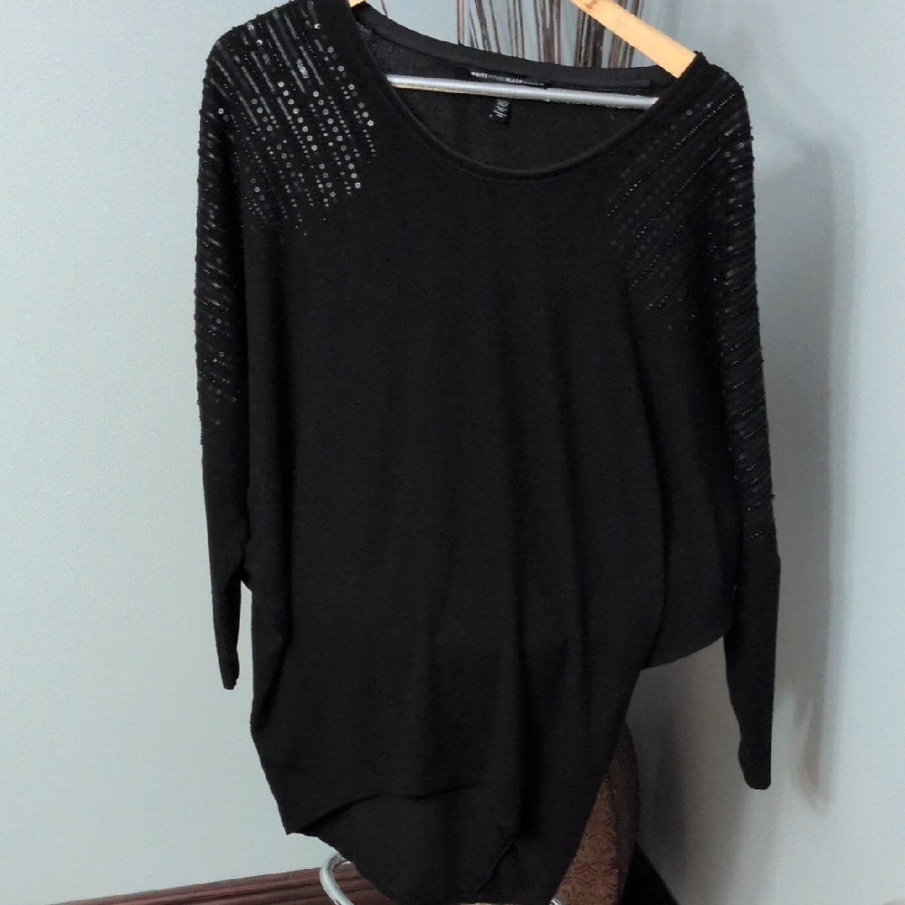 White House Black Market Sweater Sequin Black Top